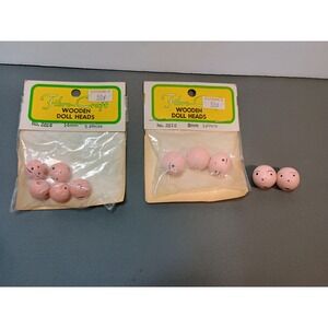 Vintage Fibre-Craft Wooden Doll Heads Lot 14mm 8mm Painted Face Beads 10pc